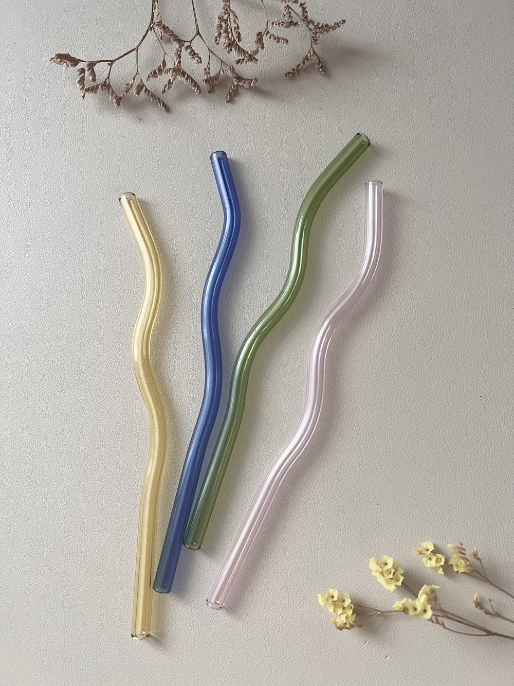 wiederverwendbare, geschwungene Glasstrohhalme | verschiedene Farben | für 500 ml Glasbecher