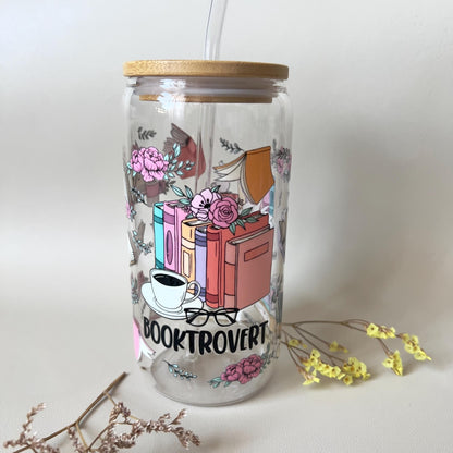 [ Doppelseitig ] 500 ml Trinkglas mit Deckel und Strohhalm | Booktrovert