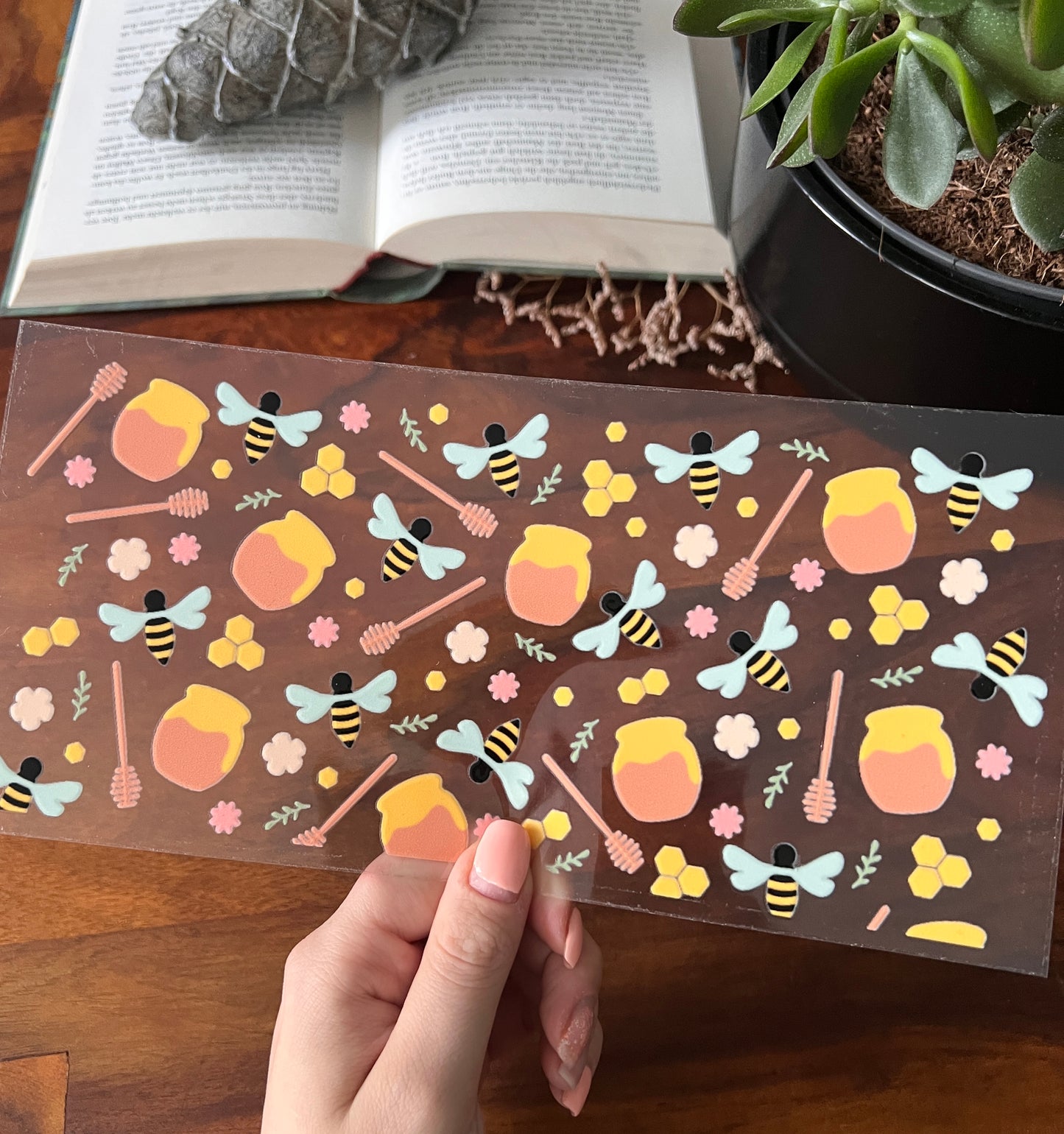 [ Doppelseitig ] 500 ml Trinkglas mit Deckel und Strohhalm | Bienen