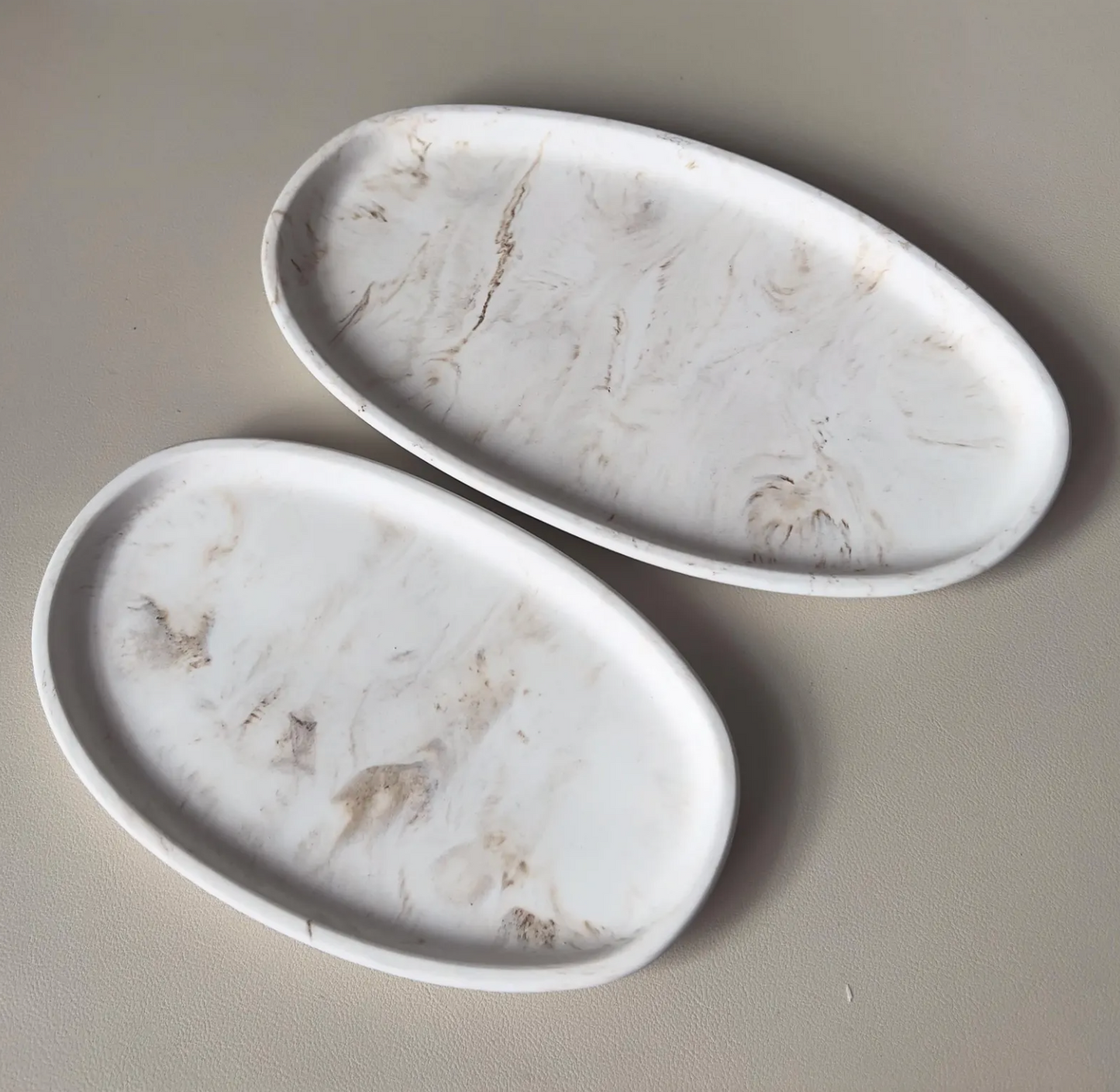 Keramik-Dekoschale | ovales Dekotablett | in beige und weitere Farben | minimalistisch | wasserabperlend | 2 versch. Größen oder als Set