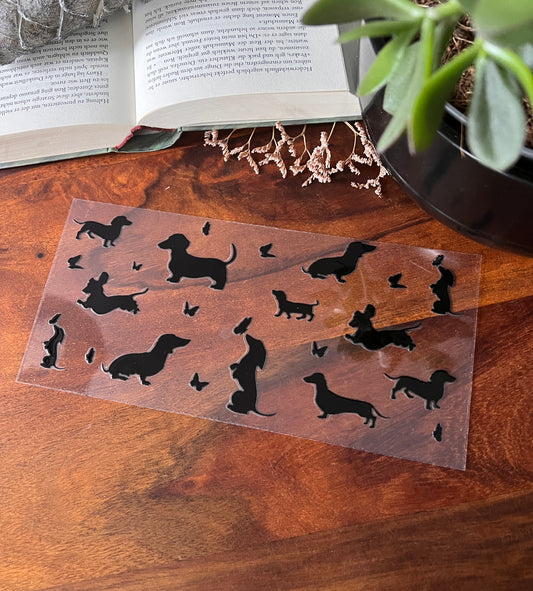 [ Doppelseitig ] 450 ml Teeglas mit Griff / Henkel | Dackel