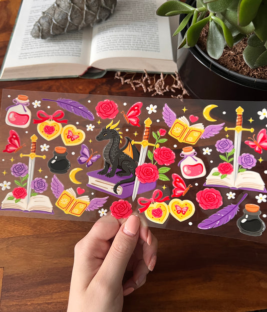 [ Doppelseitig ] 500 ml Trinkglasaufkleber | Fantasy Drache