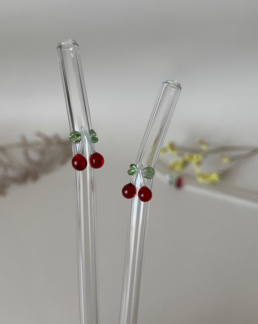 wiederverwendbare Glasstrohhalme | 3D Form Kirschen | für 500 ml Glasbecher