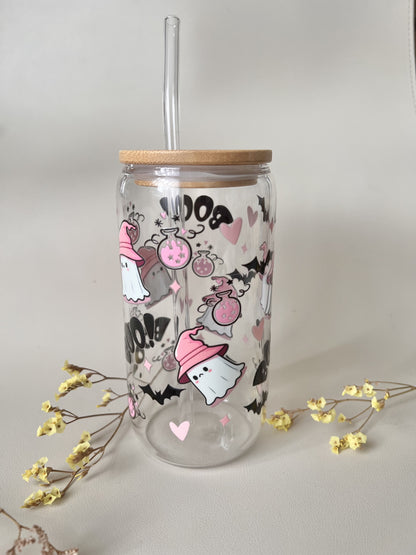 [ Doppelseitig ] 500 ml Trinkglas mit Deckel und Strohhalm | Boo