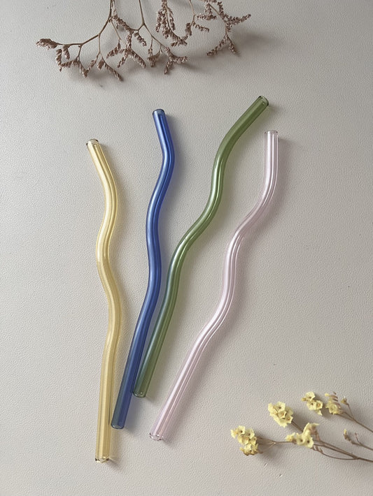 wiederverwendbare, geschwungene Glasstrohhalme | verschiedene Farben | für 500 ml Glasbecher
