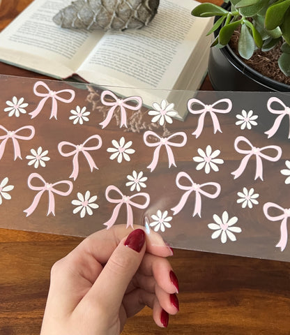 [ Doppelseitig ] 450 ml Teeglas mit Griff / Henkel | Pastell Schleifen