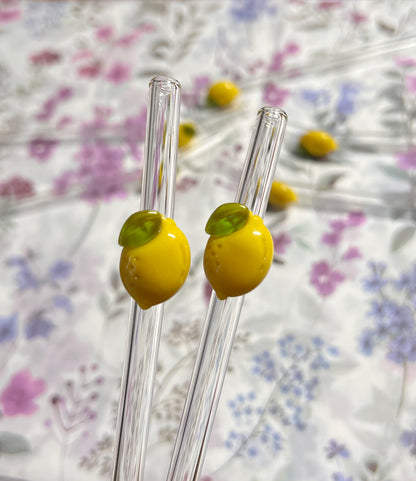 wiederverwendbare Glasstrohhalme | 3D Form Zitrone | für 500 ml Glasbecher