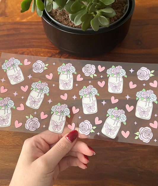 [ Doppelseitig ] 500 ml Trinkglas mit Deckel und Strohhalm | Schmetterlinge