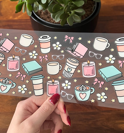 [ Doppelseitig ] 500 ml Trinkglas mit Deckel und Strohhalm | coffee and books