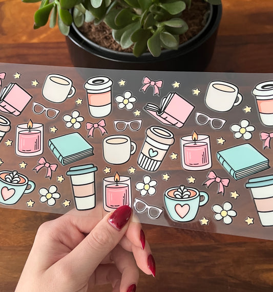 [ Doppelseitig ] 500 ml Trinkglas mit Deckel und Strohhalm | coffee and books