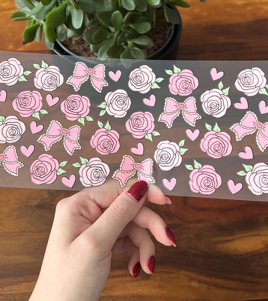 [ Doppelseitig ] 450 ml Teeglas mit Griff / Henkel | Rosen