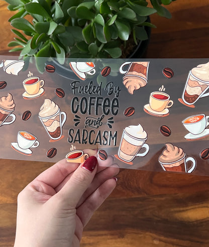 [ Doppelseitig ] 450 ml Teeglas mit Griff / Henkel | coffee and sarcasm