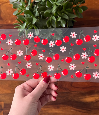 [ Doppelseitig ] 450 ml Teeglas mit Griff / Henkel | Kirschen