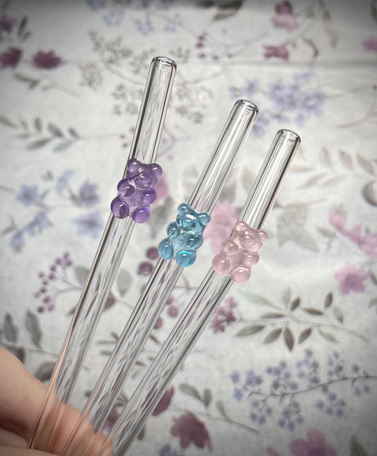 wiederverwendbare Glasstrohhalme | 3D Form Gummibären verschiedene Farben | für 500 ml Glasbecher