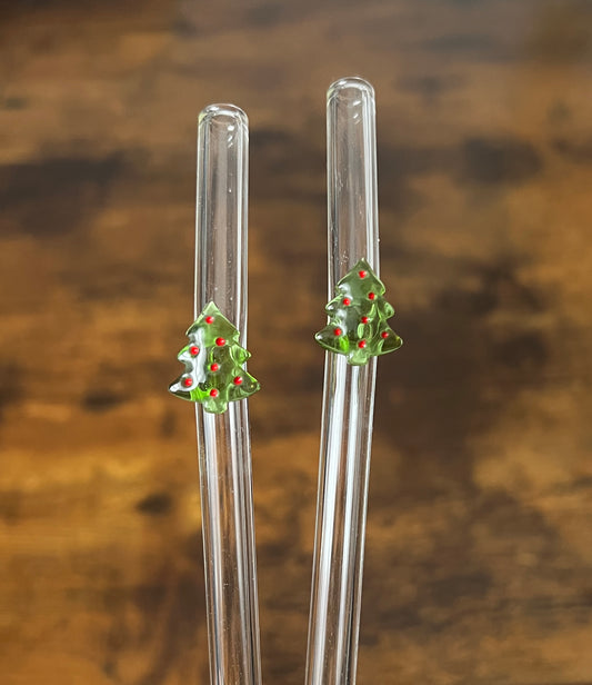 wiederverwendbare Glasstrohhalme | 3D Form Tannenbaum | für 500 ml Glasbecher