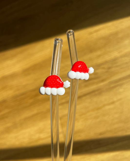 wiederverwendbare Glasstrohhalme | 3D Form Weihnachtsmütze | für 500 ml Glasbecher