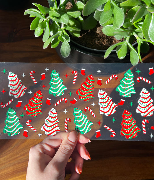 [ Doppelseitig ] 500 ml Trinkglasaufkleber | Tannenbaum Kekse
