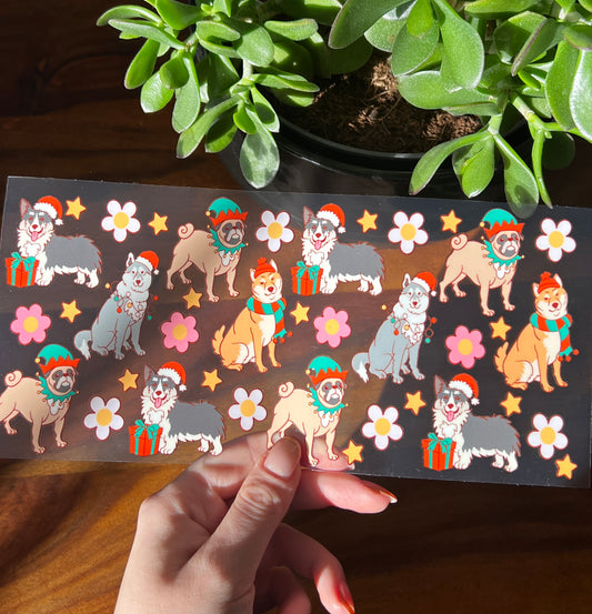 [ Doppelseitig ] 500 ml Trinkglasaufkleber | Weihnachtshunde