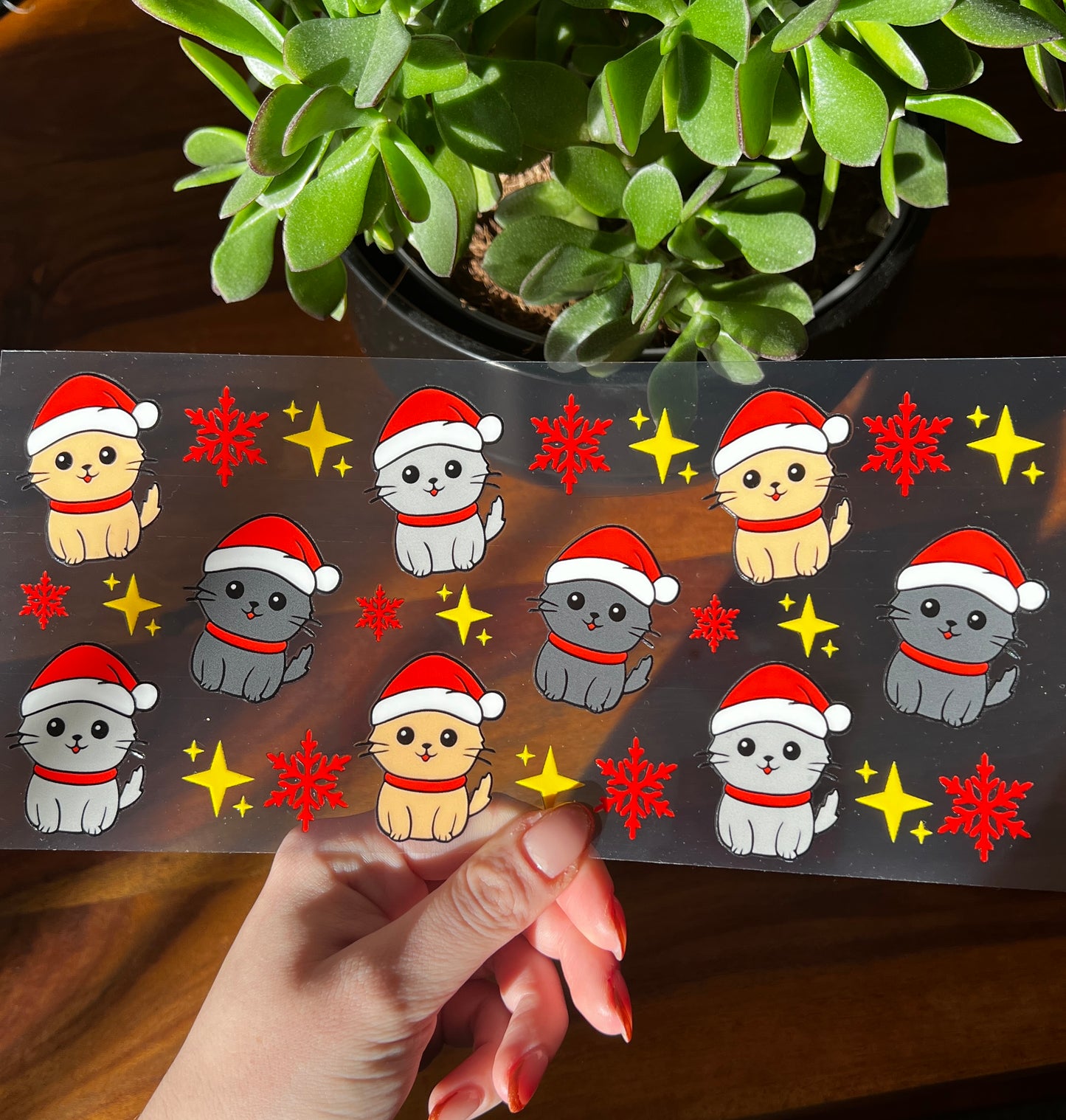 [ Doppelseitig ] 500 ml Trinkglasaufkleber | Weihnachtskatzen