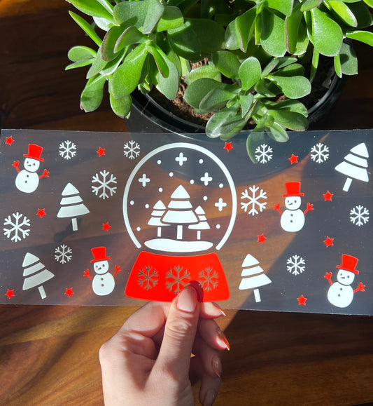 [ Doppelseitig ] 500 ml Trinkglasaufkleber | Schneekugel