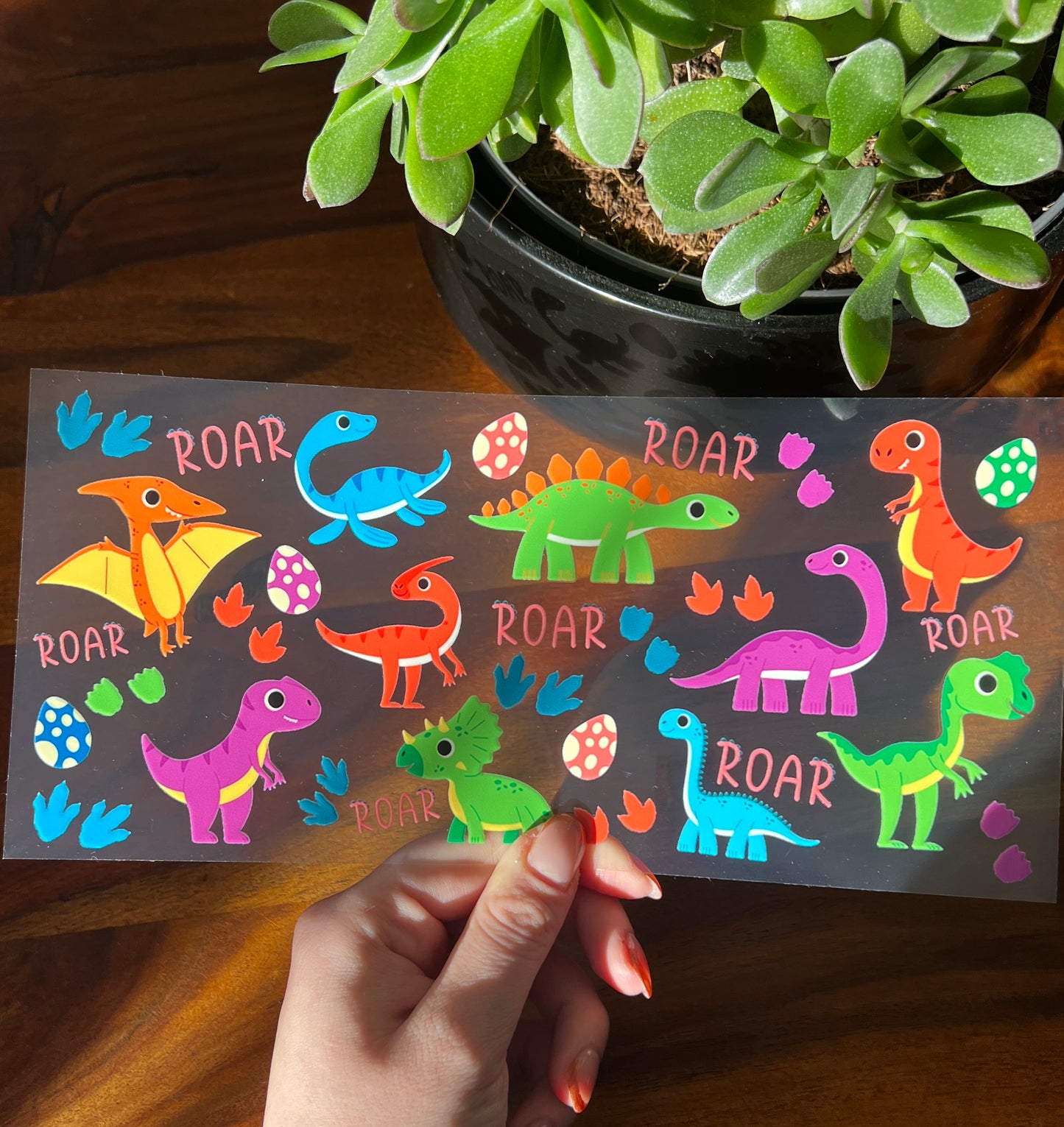 [ Doppelseitig ] 450 ml Teeglas mit Griff / Henkel | Dino