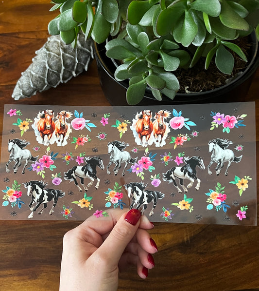 [ Doppelseitig ] 500 ml Trinkglas mit Deckel und Strohhalm | Pferde