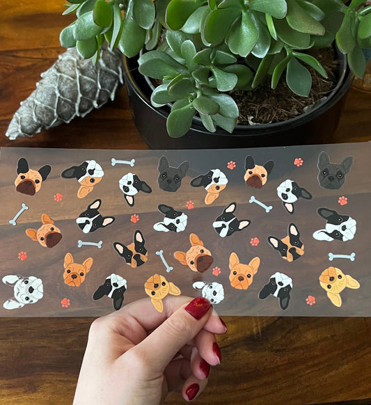 [ Doppelseitig ] 500 ml Trinkglas mit Deckel und Strohhalm | French Bulldog