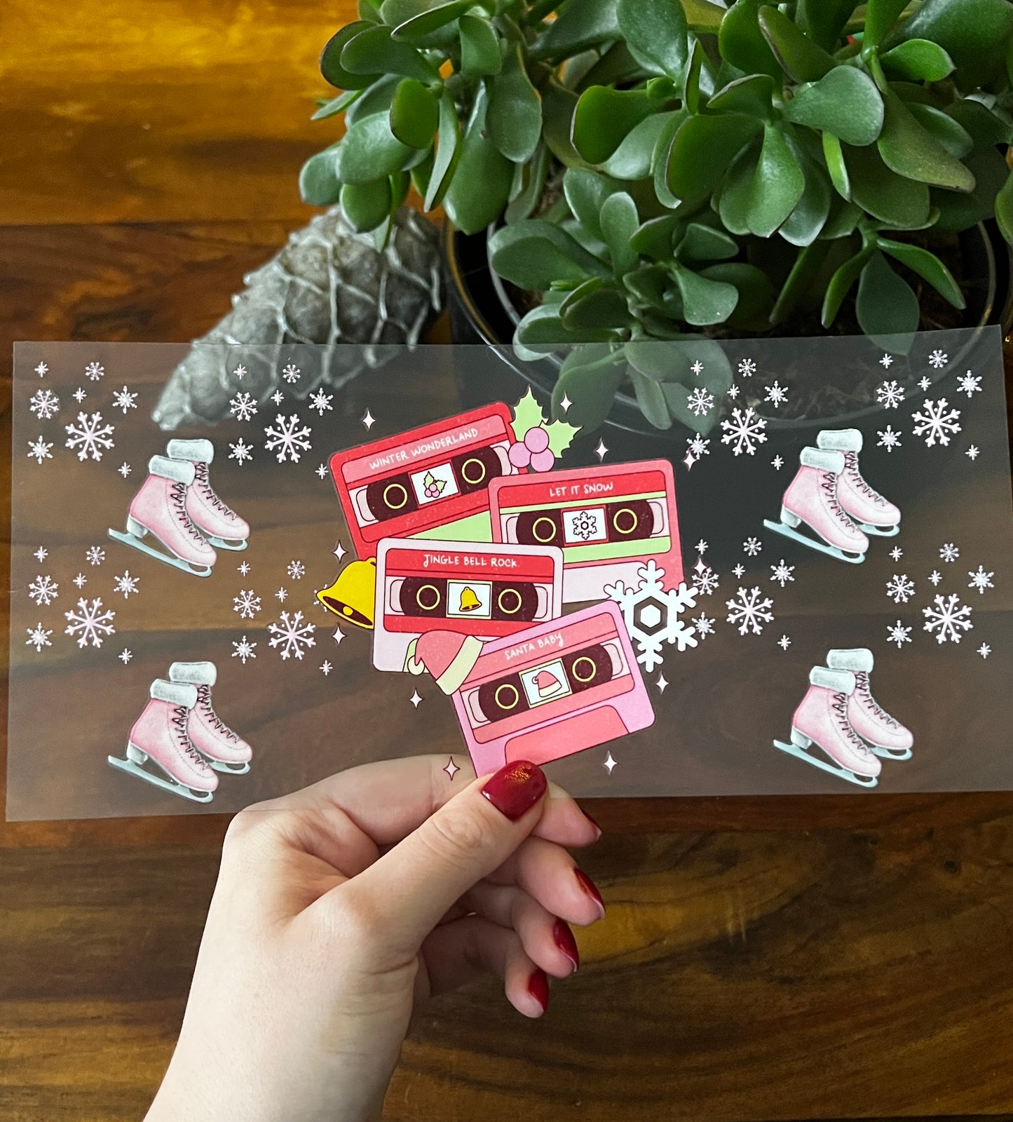 [ Doppelseitig ] 450 ml Teeglas mit Griff / Henkel | pinke Kasetten