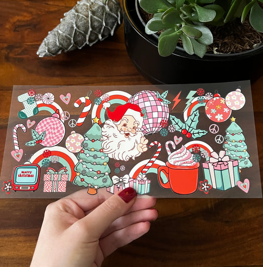 [ Doppelseitig ] 500 ml Trinkglas mit Deckel und Strohhalm | Disco Santa