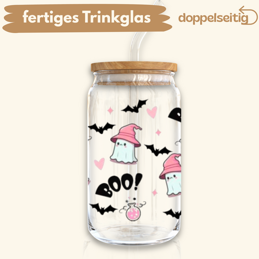 [ Doppelseitig ] 500 ml Trinkglas mit Deckel und Strohhalm | Boo