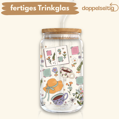 [ Doppelseitig ] 500 ml Trinkglas mit Deckel und Strohhalm | picknick