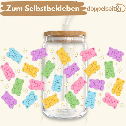 [ Doppelseitig ] 500 ml Trinkglasaufkleber | Gummibärchen