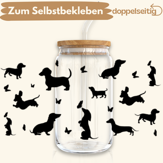 [ Doppelseitig ] 500 ml Trinkglasaufkleber | Dackel