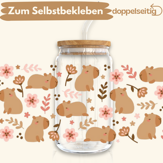 [ Doppelseitig ] 500 ml Trinkglasaufkleber | Capybara