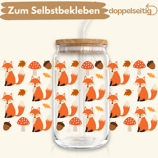 [ Doppelseitig ] 500 ml Trinkglasaufkleber | Füchse