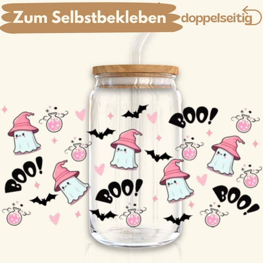 [ Doppelseitig ] 500 ml Trinkglasaufkleber | Boo