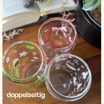 [ Doppelseitig ] 500 ml Trinkglas mit Deckel und Strohhalm | Ballon Hunde