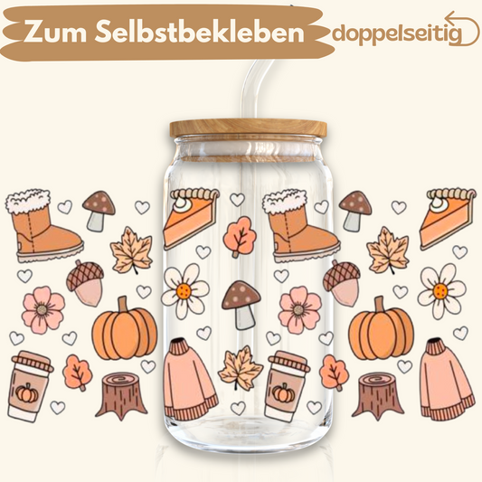 [ Doppelseitig ] 500 ml Trinkglasaufkleber | Pastell Herbst