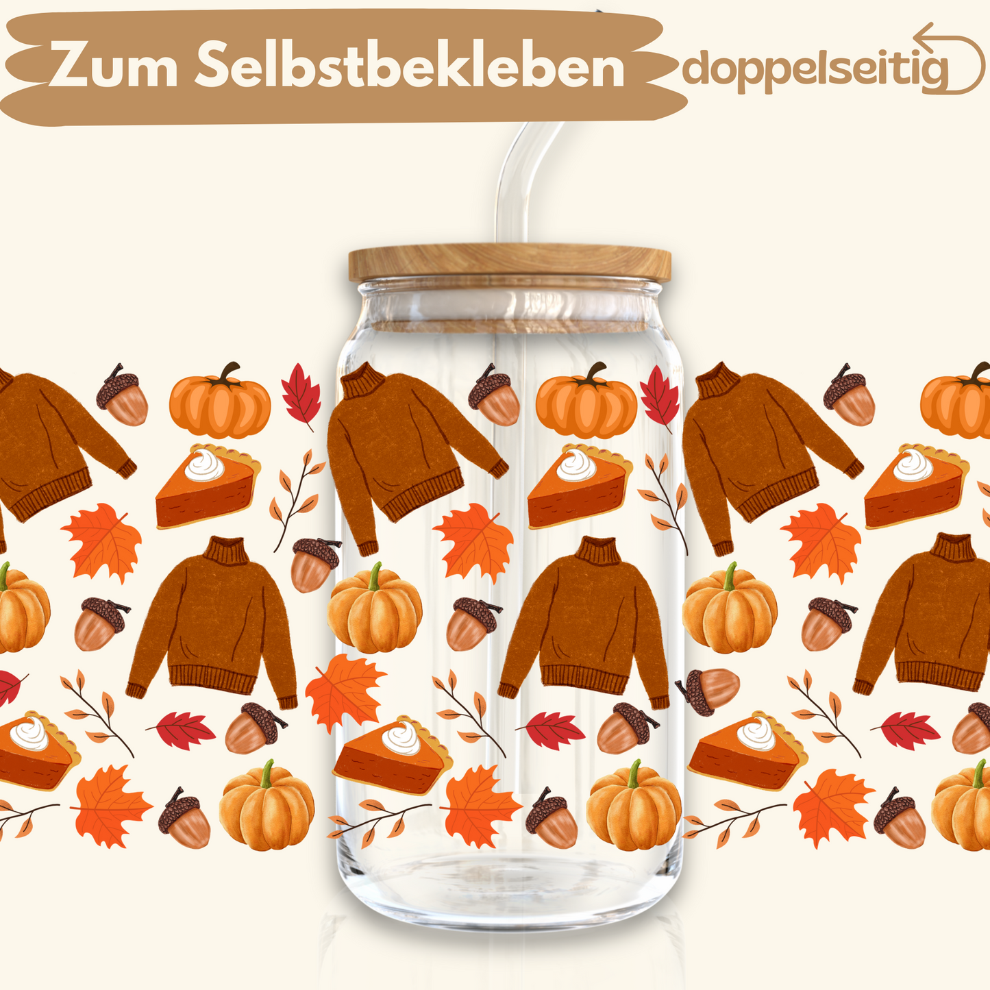 [ Doppelseitig ] 500 ml Trinkglasaufkleber | Rollkragen