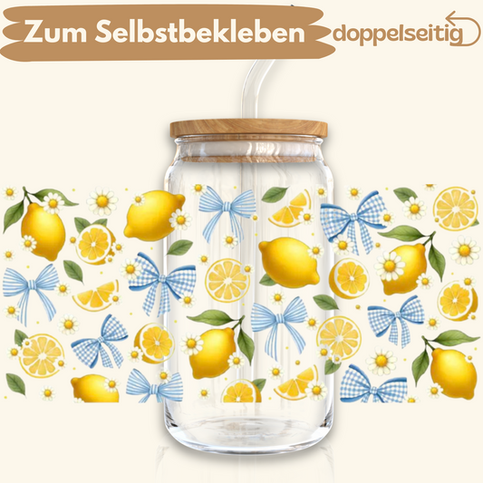 [ Doppelseitig ] 500 ml Trinkglasaufkleber | Zitrone