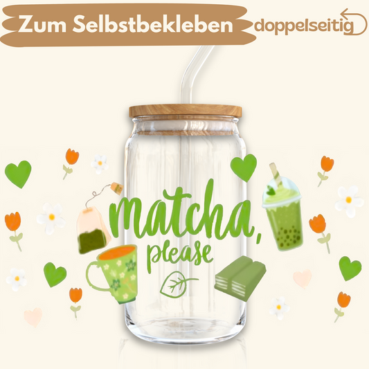 [ Doppelseitig ] 500 ml Trinkglasaufkleber | Matcha