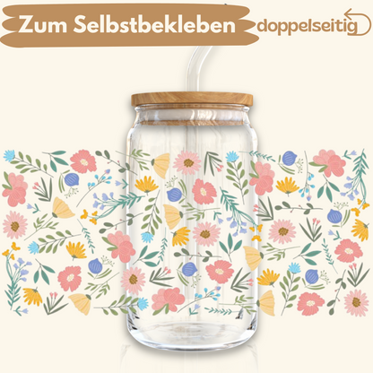 [ Doppelseitig ] 500 ml Trinkglasaufkleber | Wildblumen