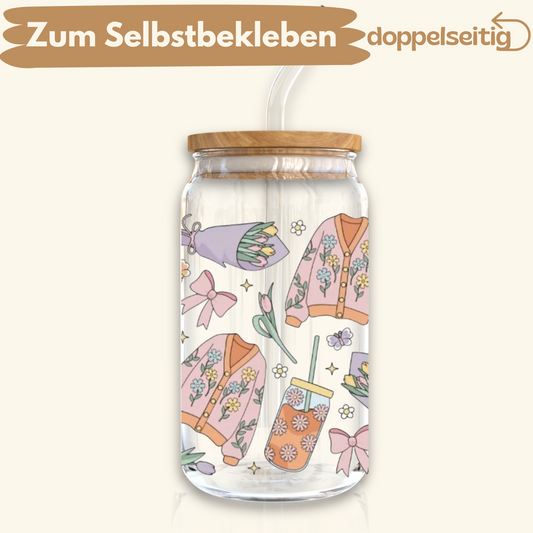 [ Doppelseitig ] 500 ml Trinkglasaufkleber | Tulpen