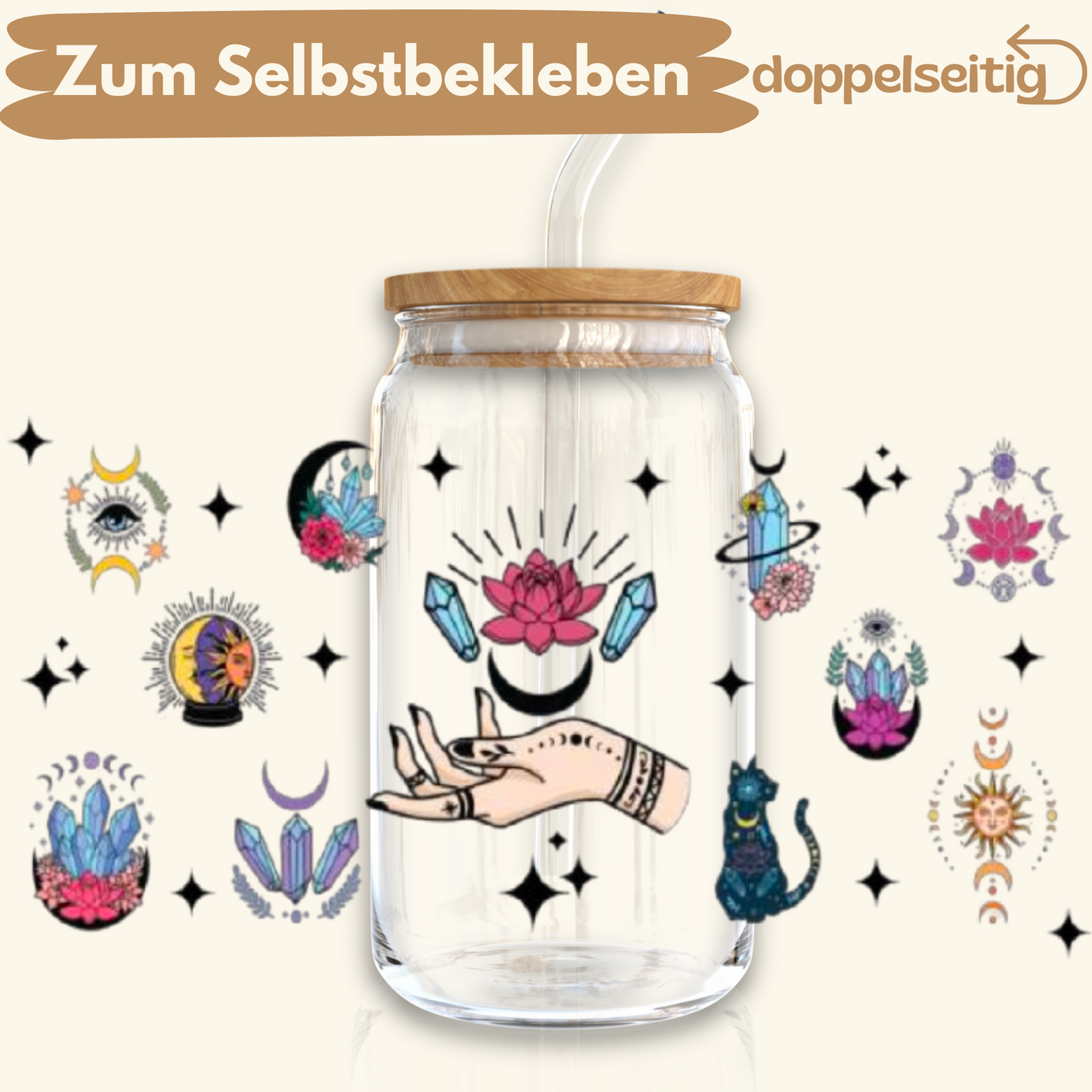 [ Doppelseitig ] 500 ml Trinkglasaufkleber | Mystik