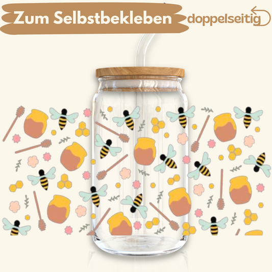 [ Doppelseitig ] 500 ml Trinkglasaufkleber | Bienen