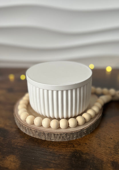 Keramik-Dekoschale mit Deckel | geriffelt | in beige und weitere Farben | minimalistisch | wasserabperlend