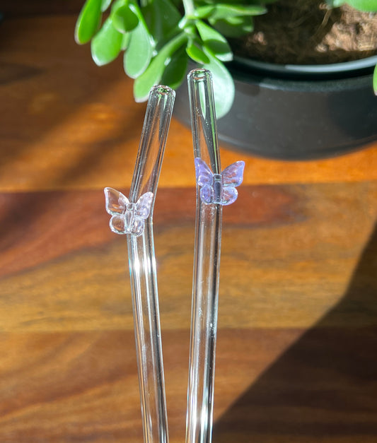 wiederverwendbare Glasstrohhalme | 3D Form Schmetterling | für 500 ml Glasbecher