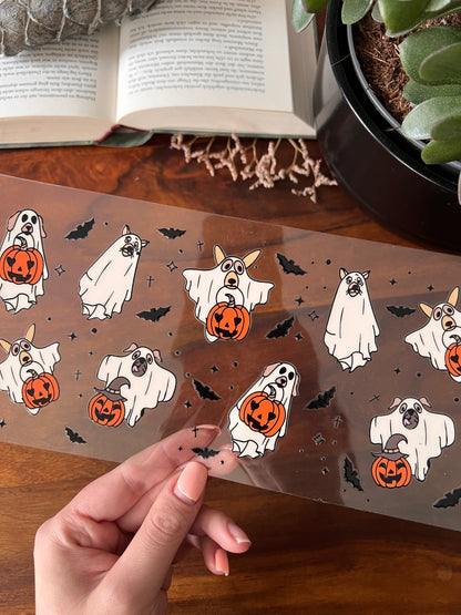 [ Doppelseitig ] 500 ml Trinkglas mit Deckel und Strohhalm | Halloween Hunde