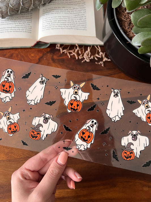 [ Doppelseitig ] 500 ml Trinkglas mit Deckel und Strohhalm | Halloween Hunde