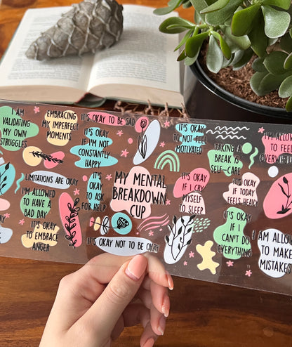 [ Doppelseitig ] 500 ml Trinkglasaufkleber | mental breakdown cup